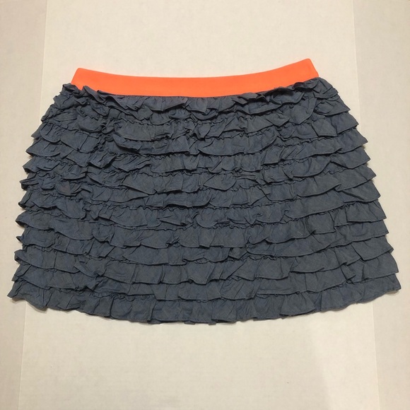 J. Crew Blue Ruffled Mini Skirt with Orange Waistband women’s size M 100% cotton - Picture 1 of 8
